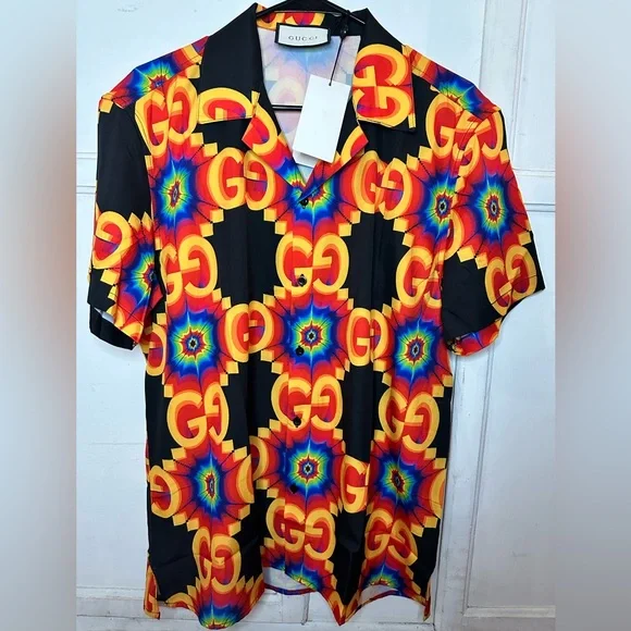 Gucci | Shirts | Gucci Silk Shortsleeve Shirt In Kaleidoscope 
